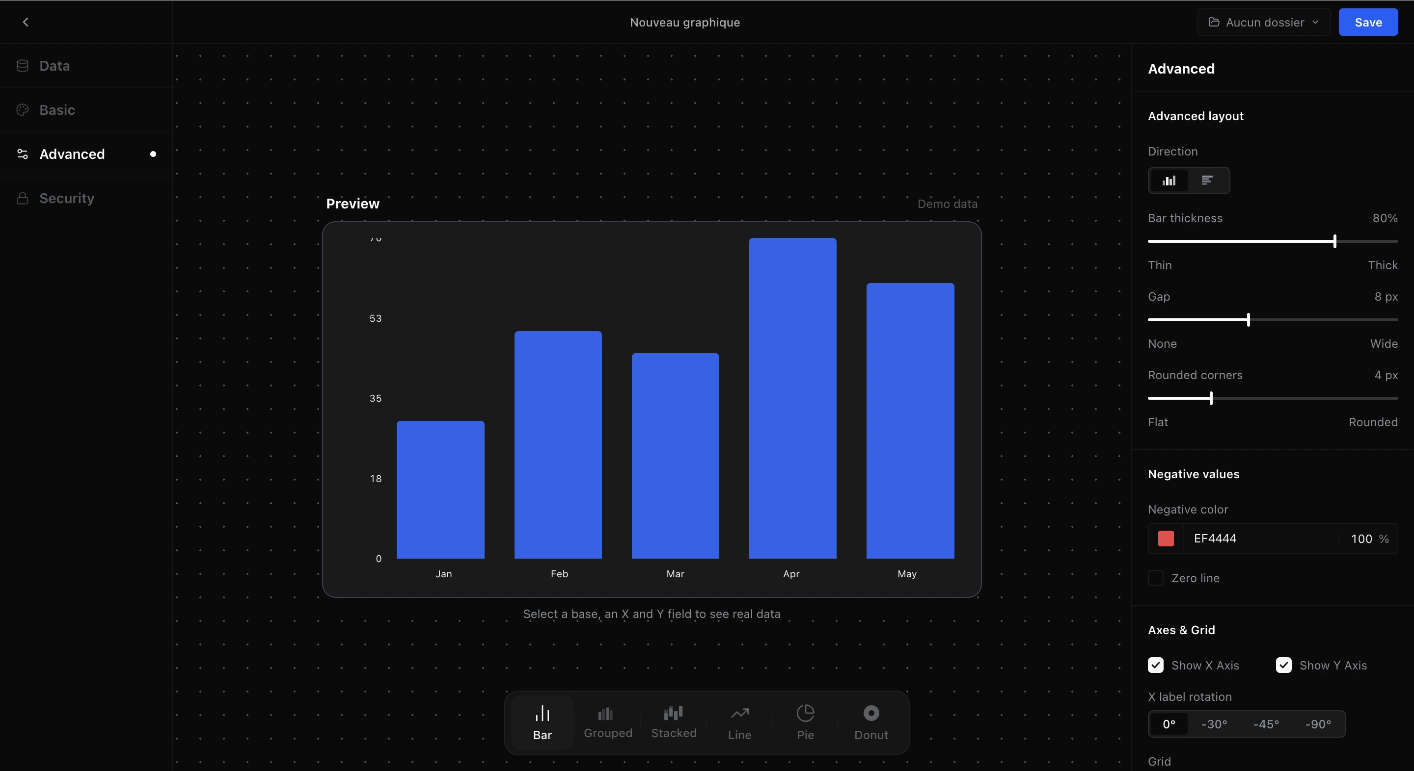 Aperçu de l'éditeur Chart Builder